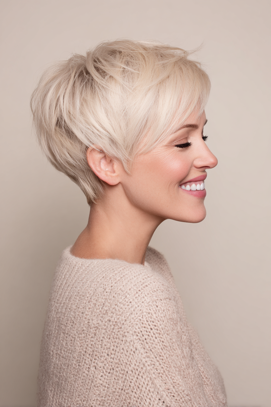 14. Kurzschichtpixie in Buttercreme Blondine (kurze einfache Frisuren für Frauen über 40) - kurze einfache Frisuren für Frauen über 40