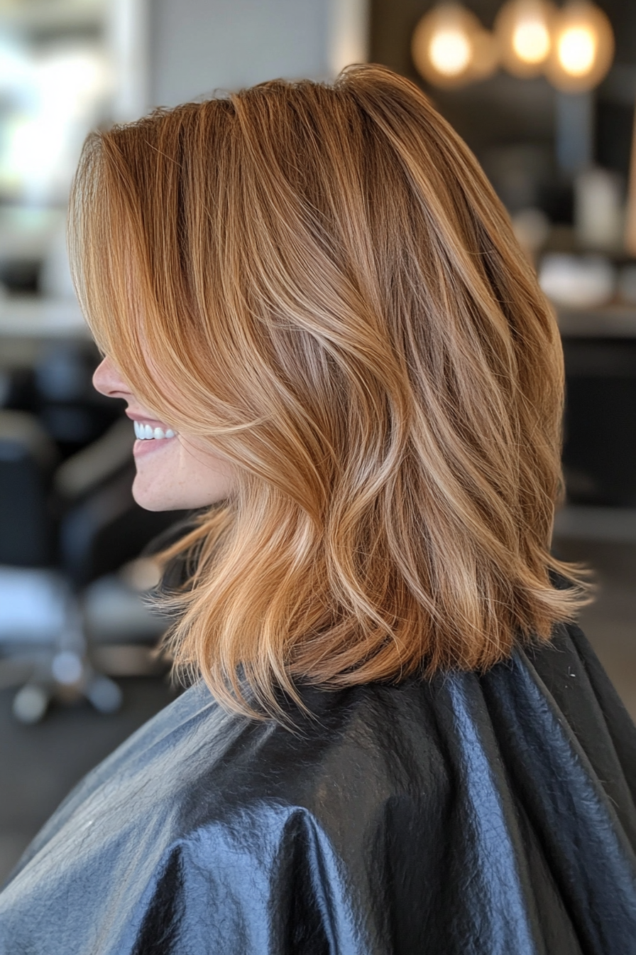 14. schulterlange abgehackte Schichten mit Gesichtshighlights in hellen Kastanien (abgehackte Haarschnitte)-abgehackte Haarschnitte