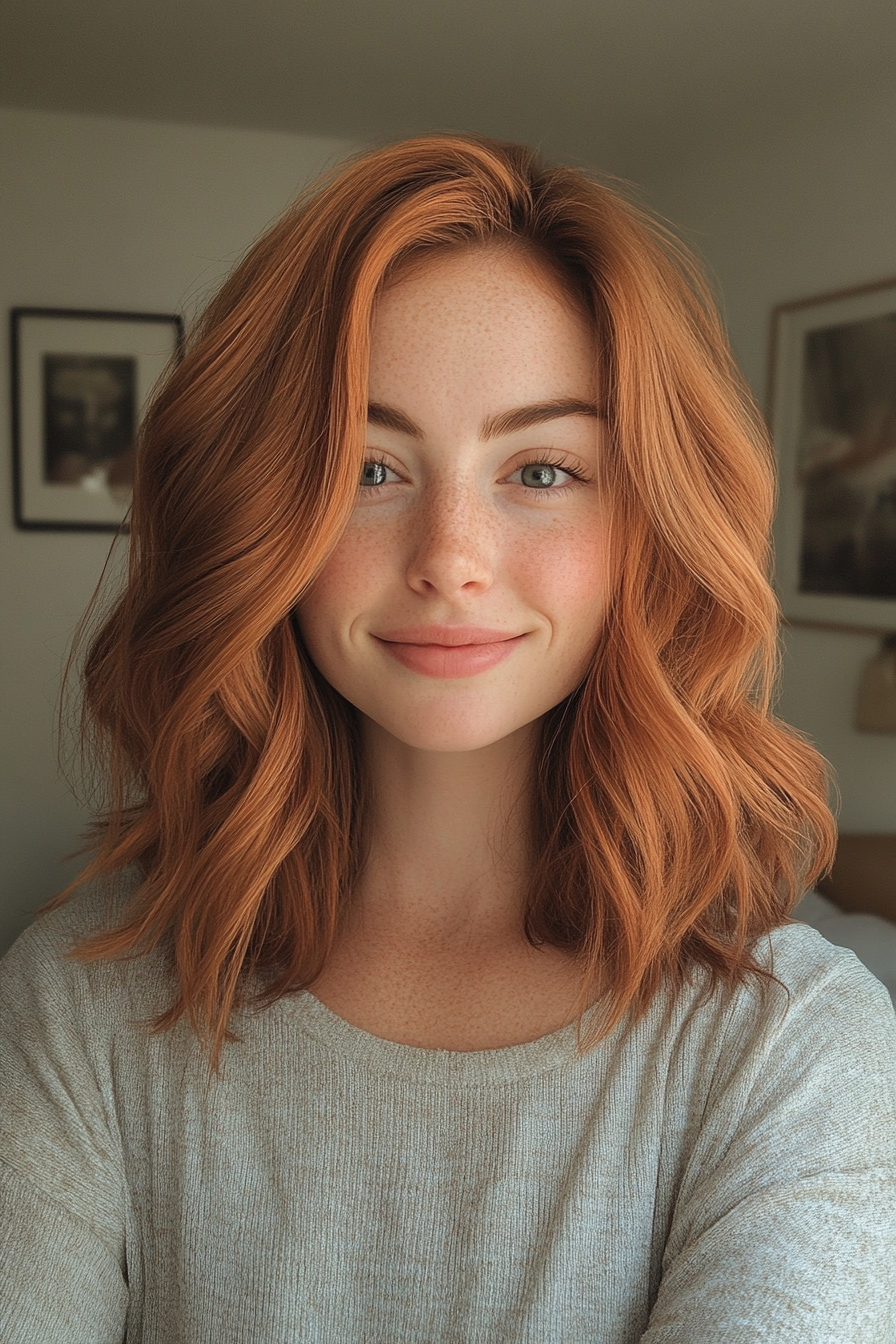 14. Schulterlange Schichten in natürlicher Auburn (Boho -Haarschnitte) - Boho -Haarschnitte