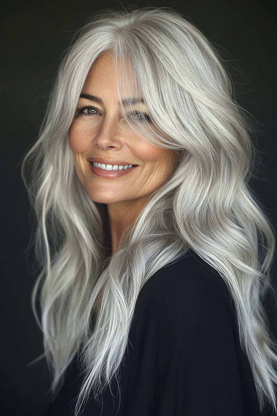 14. Silberblonde weiche Wellen mit Schichten (neue Frisuren für Frauen über 50) - neue Frisuren für Frauen über 50