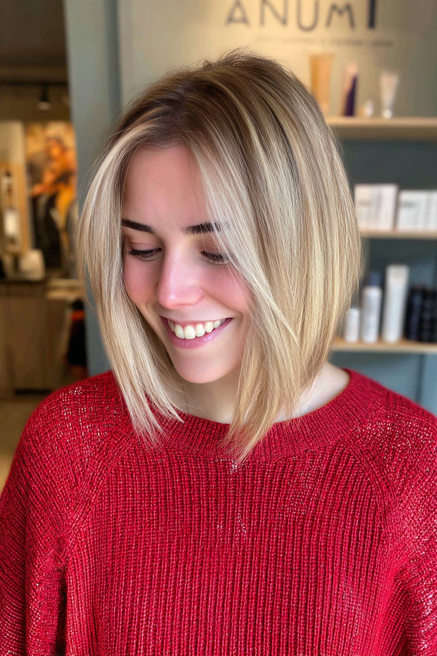 14. Glatter Bob mit dezentem Money-Piece-Blond (Haarschnitte für glattes Haar) – Haarschnitte für glattes Haar