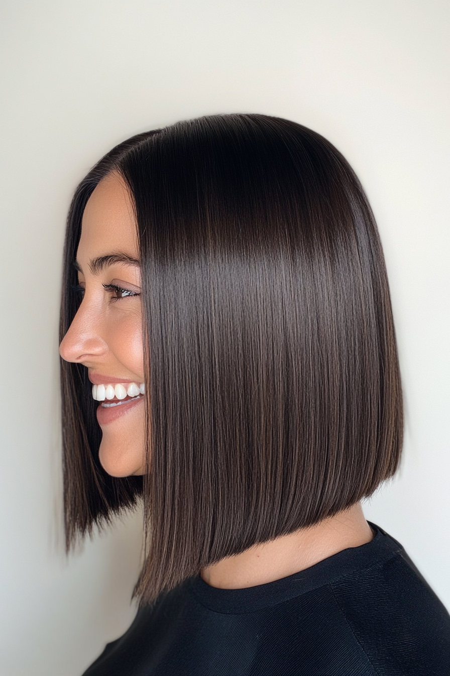 14. schlanker langer Bob in tiefen Espresso (einfache Haarschnitte für Frauen über 40) - einfache Haarschnitte für Frauen über 40