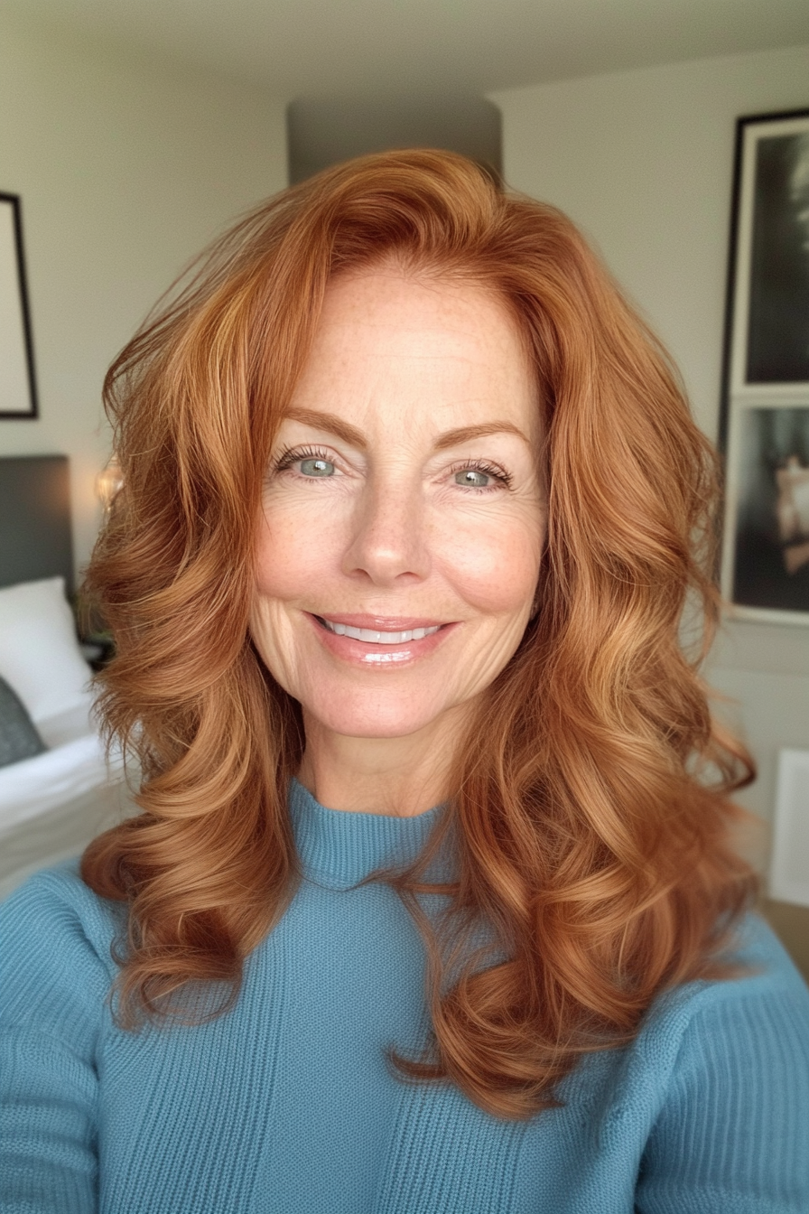 14. Weicher Shag mit natürlicher Auburn -Dimension (Trendfrisuren für Frauen über 50) - Trendfrisuren für Frauen über 50