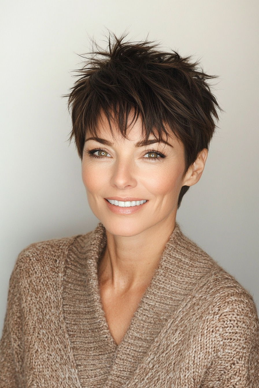 14. Stachelpixie in Espressobraun (kurze Frisuren für ältere Frauen mit feinem Haar) - kurze Frisuren für ältere Frauen mit feinem Haar
