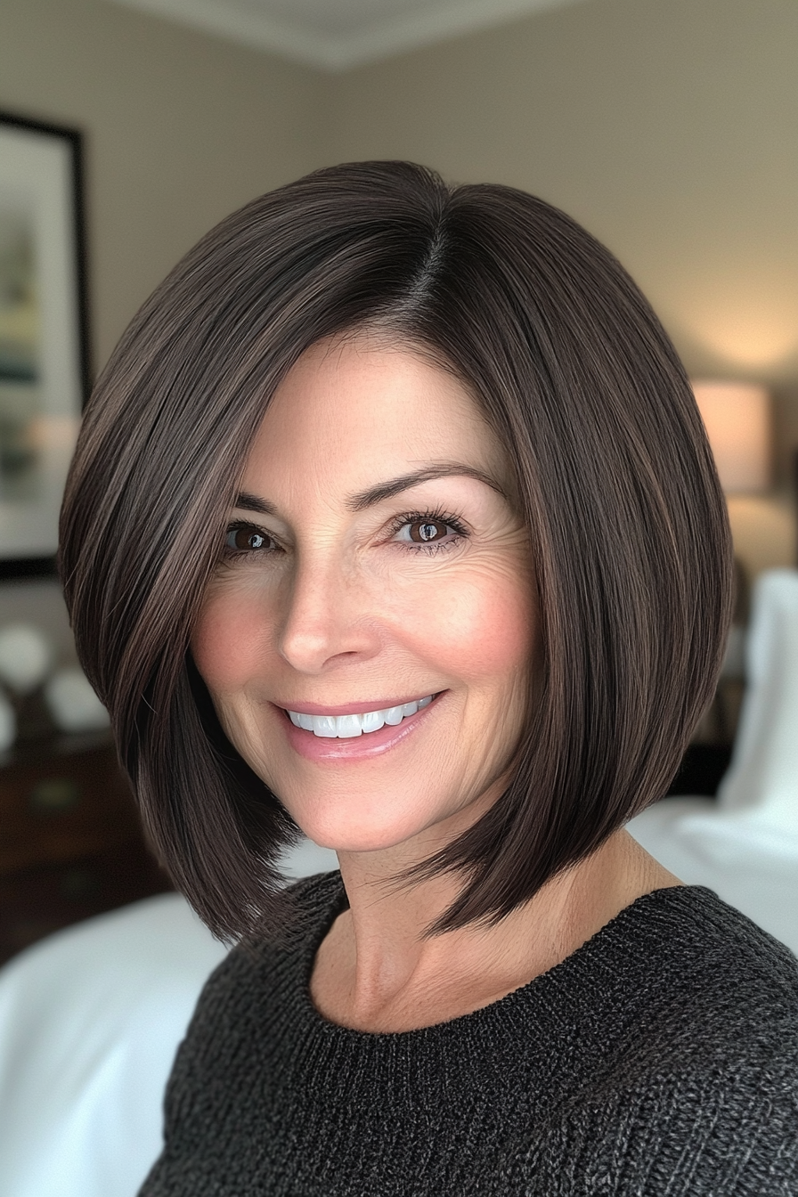 14. subtiler A -Linie -Bob in dunkelbraunen (Ausschnitt Länge Haarschnitte für ältere Frauen) - Ausschnitt Länge Haarschnitte für ältere Frauen