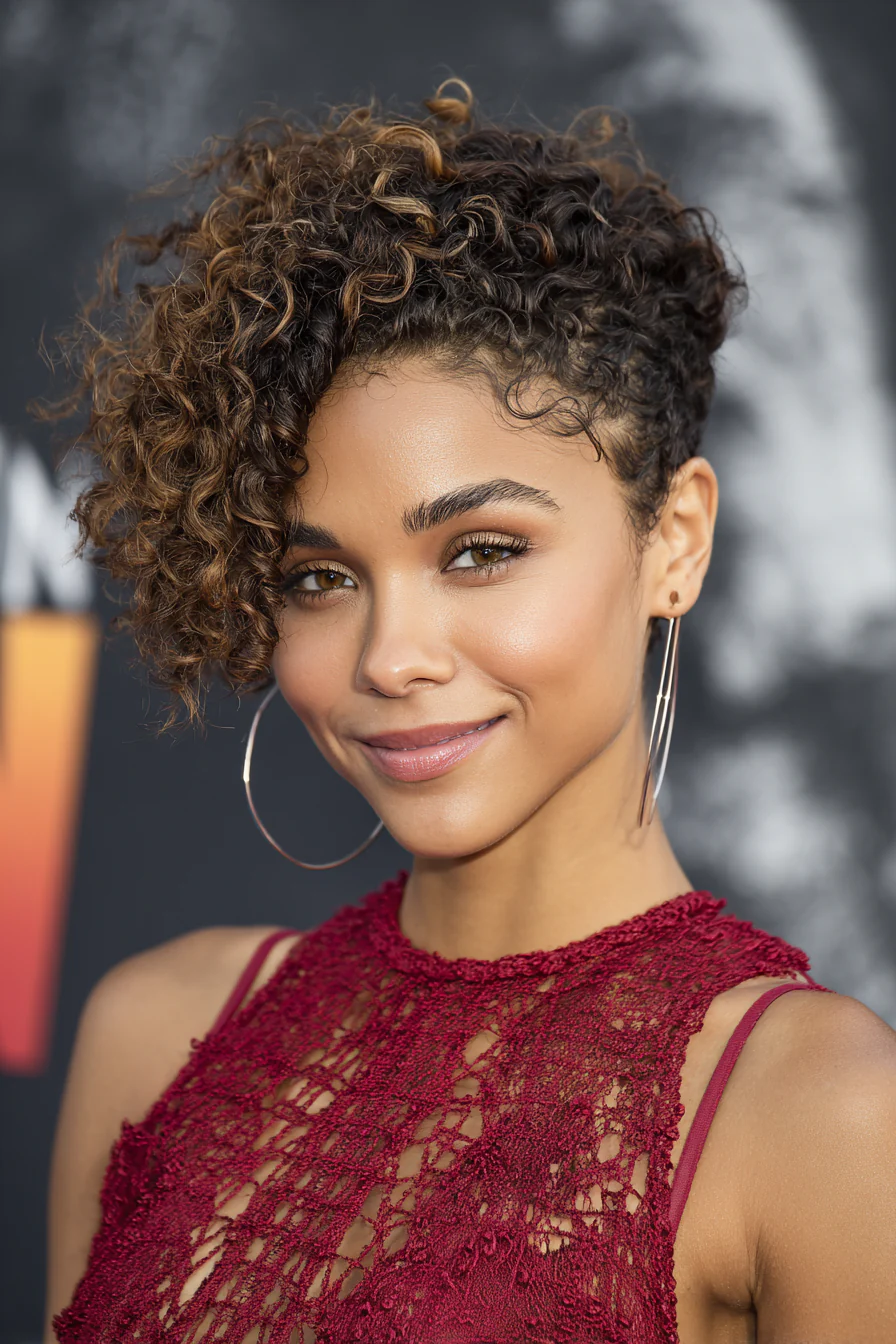 14. Konische Schläfenlocken in warmem Mokka (Kurze asymmetrische lockige Haarschnitte) – Kurze asymmetrische lockige Haarschnitte 