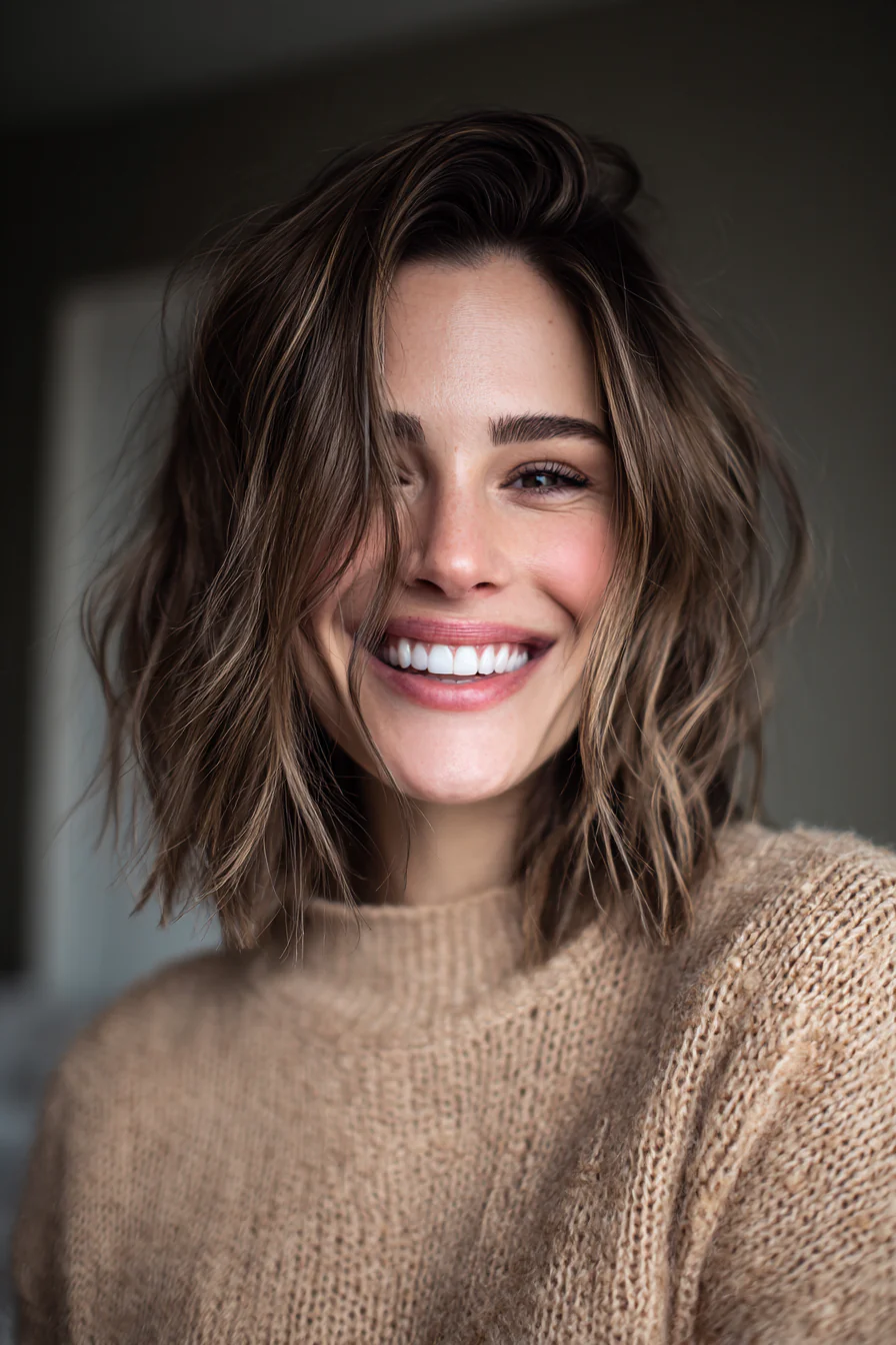 14. Strukturierter Lob mit Root Shadow Brunette (Haarschnitte für dünnes Haar) – Haarschnitte für dünnes Haar