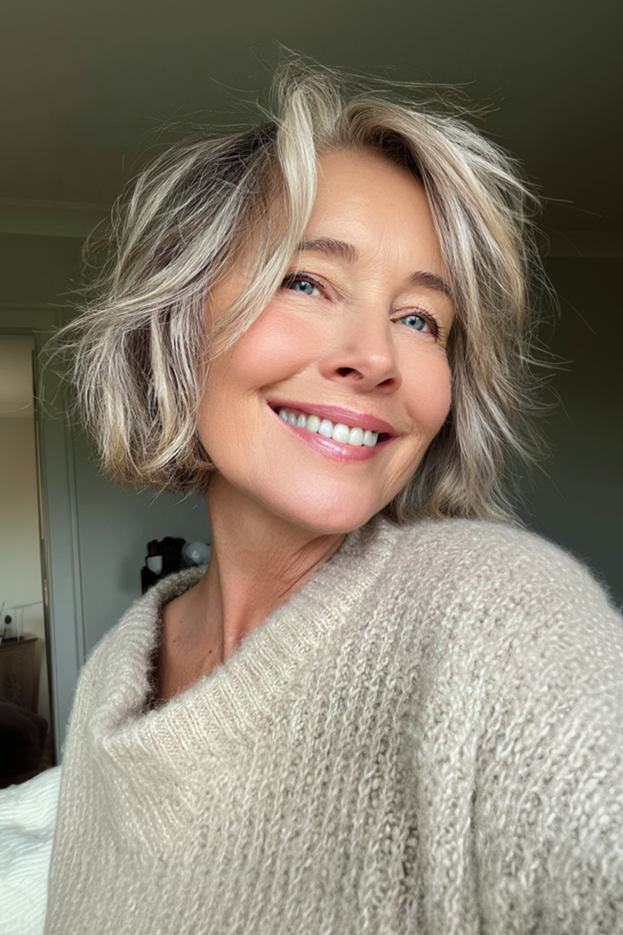 14. Bob mit Ascheblond (kantige Haarschnitte für Frauen über 50) - kantige Haarschnitte für Frauen über 50