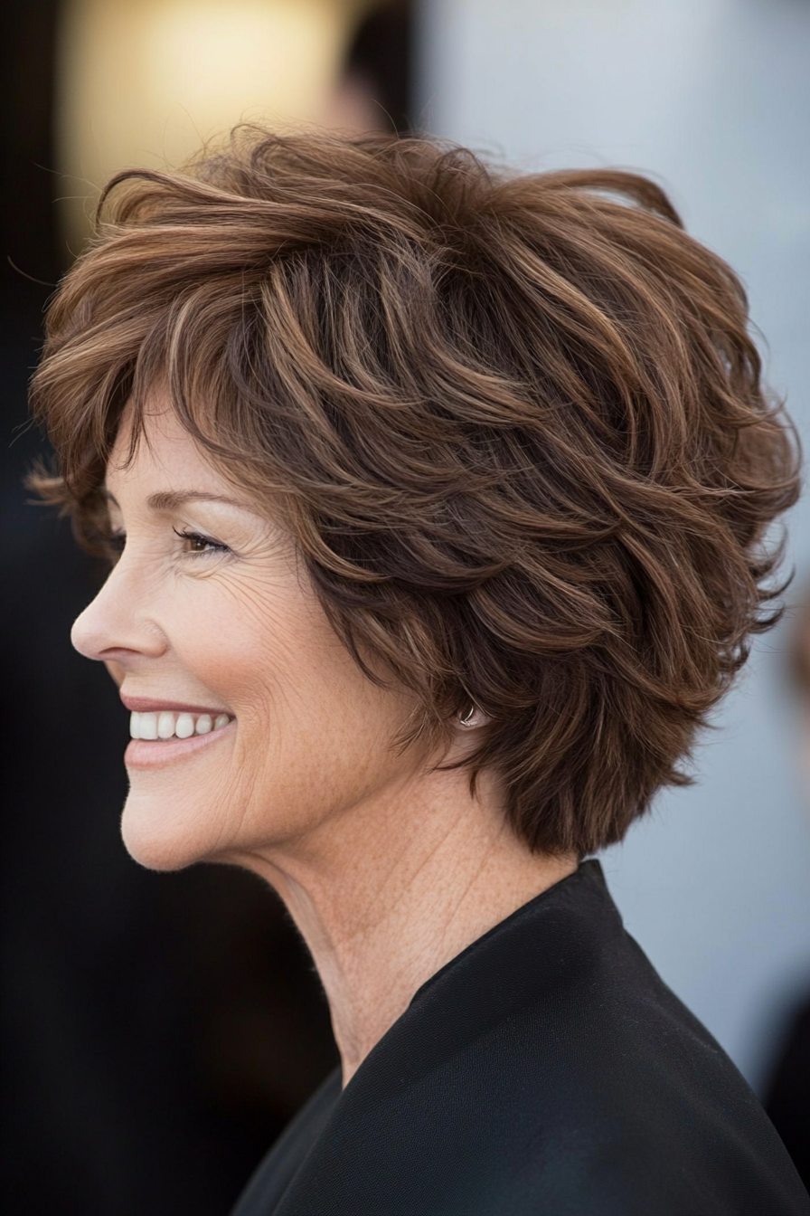 14. Walnussbraun Voluminous Shag (kurze Shag -Haarschnitte für Frauen über 60) - kurze Shag -Haarschnitte für Frauen über 60