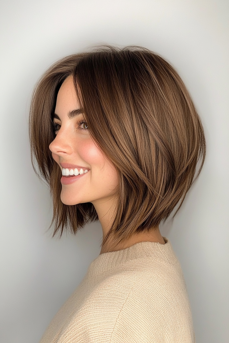 14. Walnuss subtiler Stack Bob (abgewinkelte geschichtete Bob -Haarschnitte) - abgewinkelte geschichtete Bob -Haarschnitte