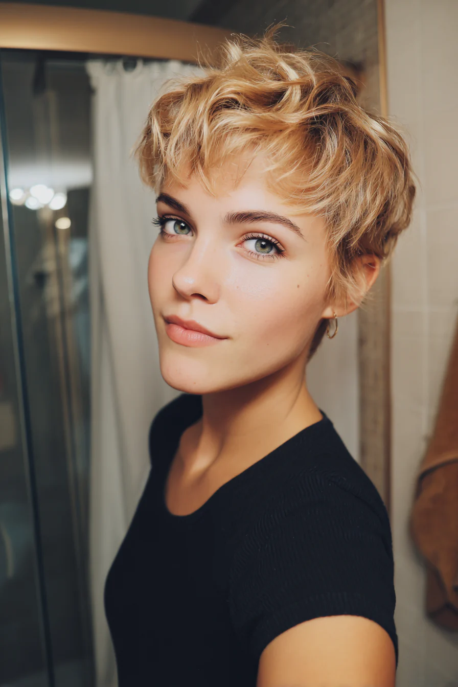 14. Warmer, honigblonder Pixie-Schnitt (kurze Pixie-Frisuren) – Kurze Pixie-Frisuren