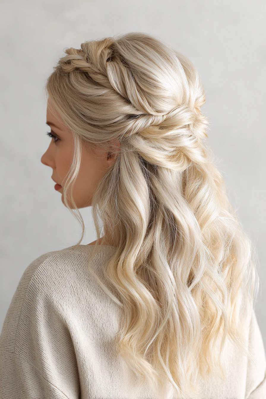 14. Wasserfallzopf mit Wellen in Perlblond (Brautfrisuren) – Brautfrisuren