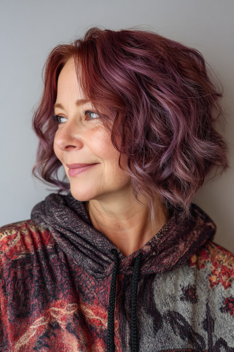 14. Wellenlob mit Pflaumenuntertönen (funkige Haarschnitte für ältere Frauen) - Funky Haarschnitte für ältere Frauen