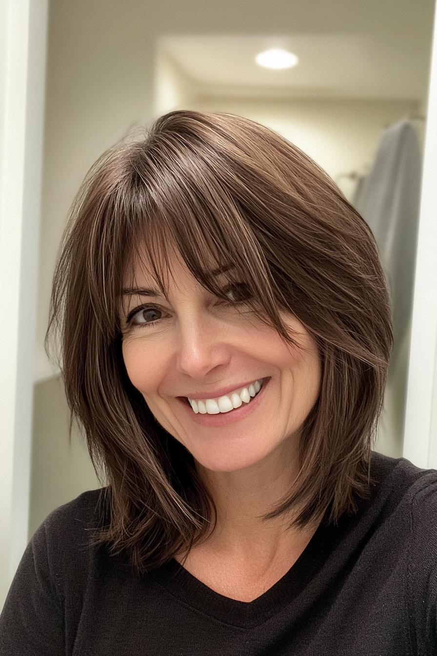 14. Wispy Pony und Lob mit dunklem Mokka Brown (beste Haarschnitte für Frauen über 40) - beste Haarschnitte für Frauen über 40