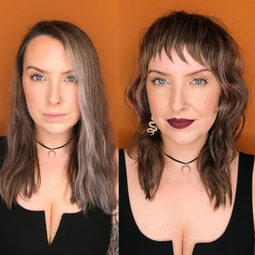 Mittellange Vokuhila mit zartem Pony