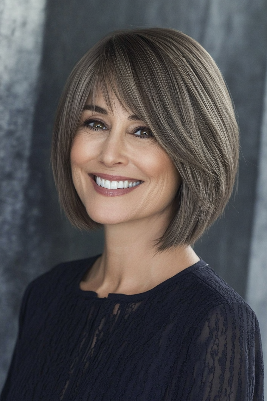 15. Aschebraune stumpfgeschnitten mit subtilen Schichten (neue Frisuren für Frauen über 50) - neue Frisuren für Frauen über 50