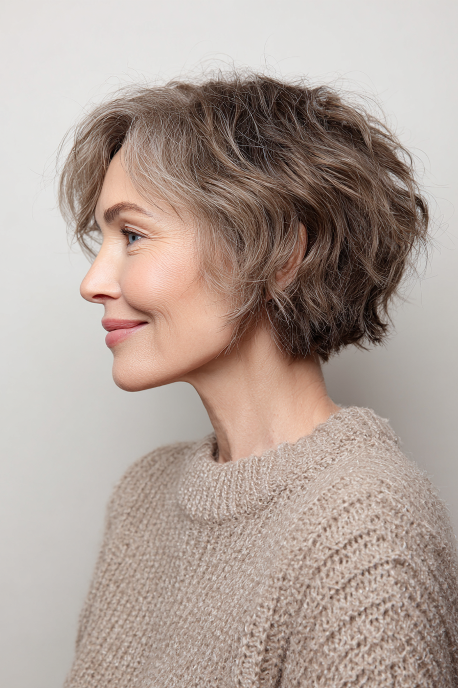 15. Aschebraune strukturierte Ernte (wellige Frisuren für ältere Frauen) - Wellenfrisuren für ältere Frauen