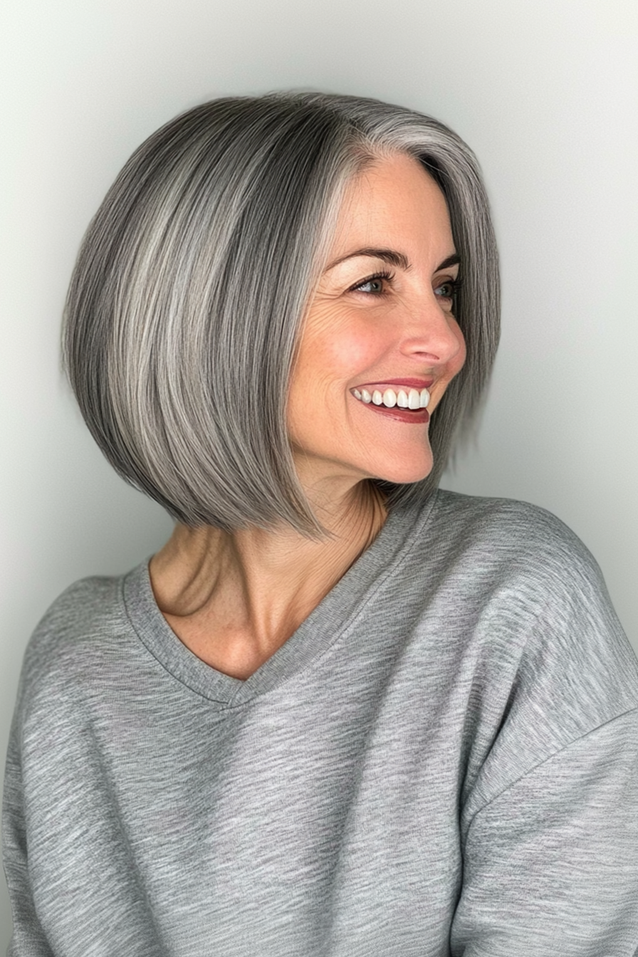 15. Asymmetrischer Bob in Gunmetal Grey (Frisuren für ältere Frauen mit grauem Haar) - Frisuren für ältere Frauen mit grauem Haar