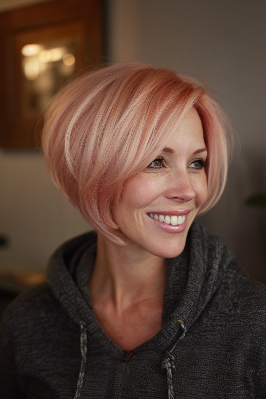 15. Baby Bob in Roségold (einfache kurze Haarschnitte für Frauen über 50) - einfache kurze Haarschnitte für Frauen über 50