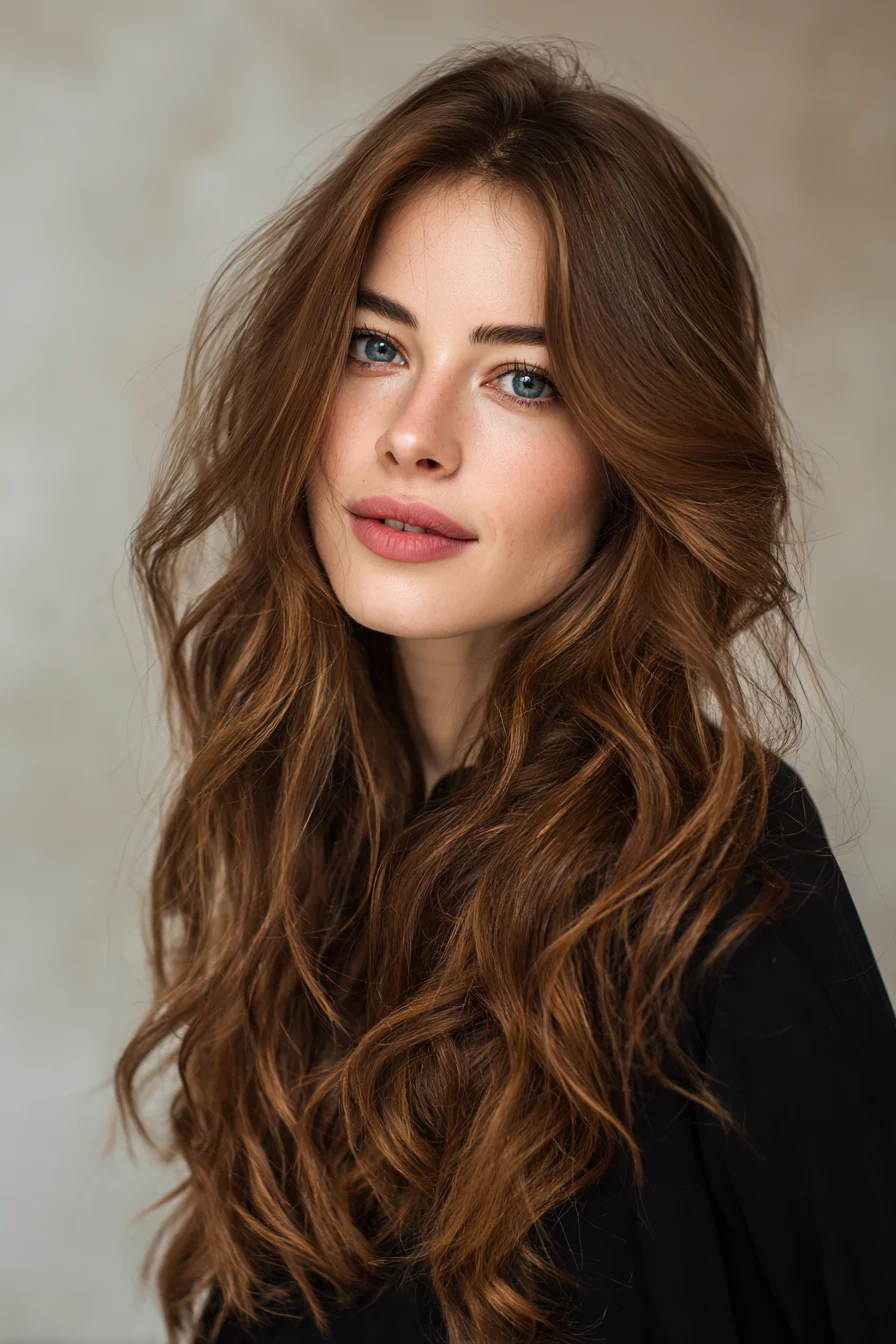 15. Bouncy Chestnut Waves (Schulterlange Frisuren für dickes Haar) – Schulterlange Frisuren für dickes Haar