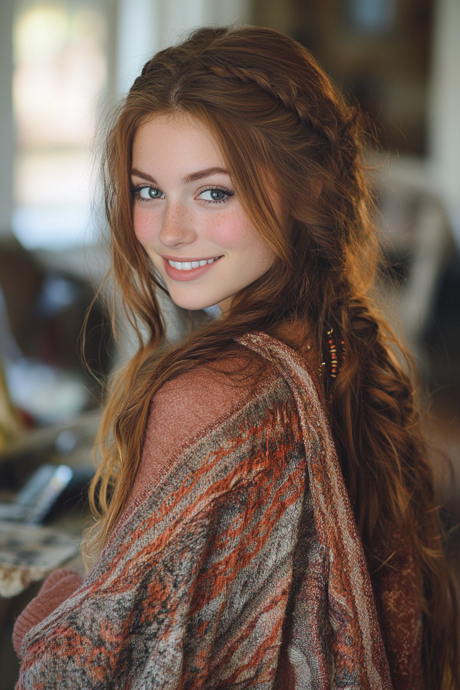 15. geflochtener Boho geschnitten mit reichen Kastanientönen (Boho -Haarschnitten) - Boho -Haarschnitte