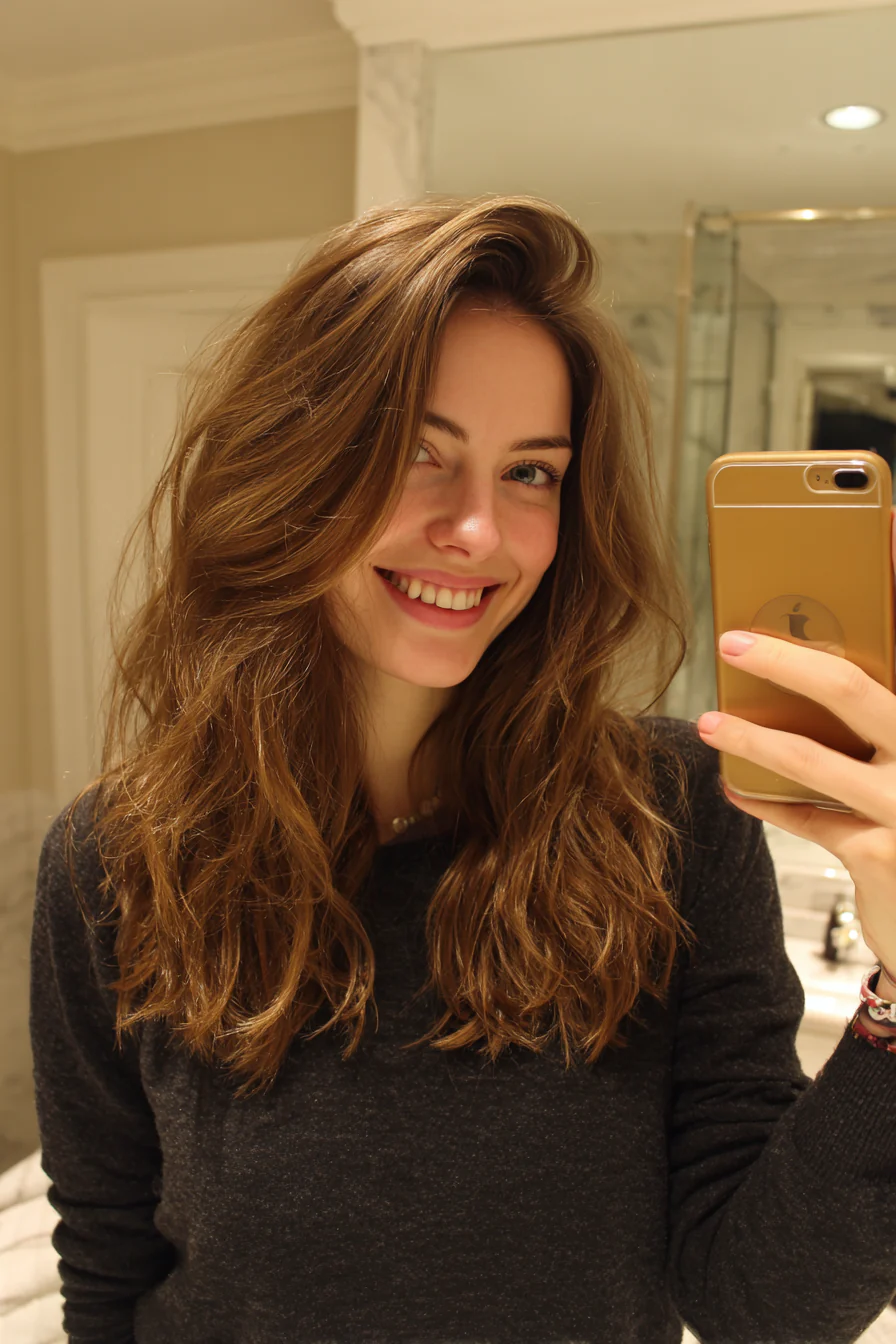 15. Mittellanger Butterscotch-Schnitt mit Volumenschichten (mittellange geschichtete Haarschnitte) – Mittellange geschichtete Haarschnitte