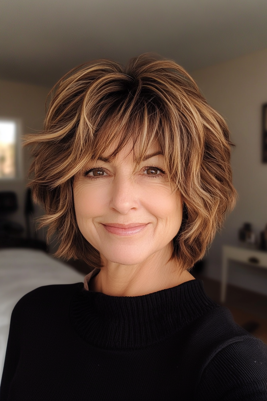 15. Karamell hob Shag (kurze Shag -Haarschnitte für Frauen über 60) - kurze Shag -Haarschnitte für Frauen über 60