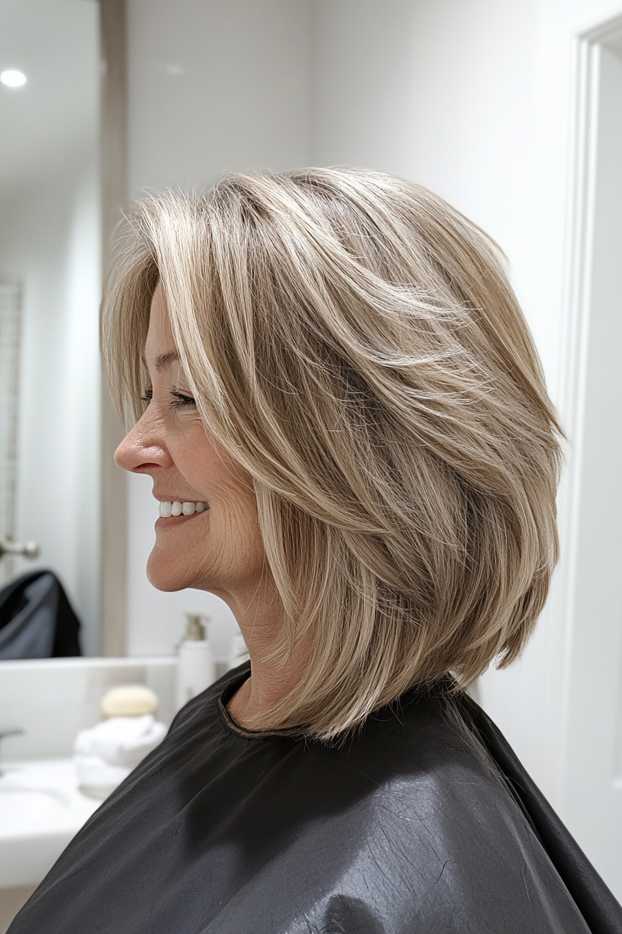 15. Kinnlänge geschnitten mit kühlen Beige -Tönen (Trendfrisuren für Frauen über 50) - Trendfrisuren für Frauen über 50