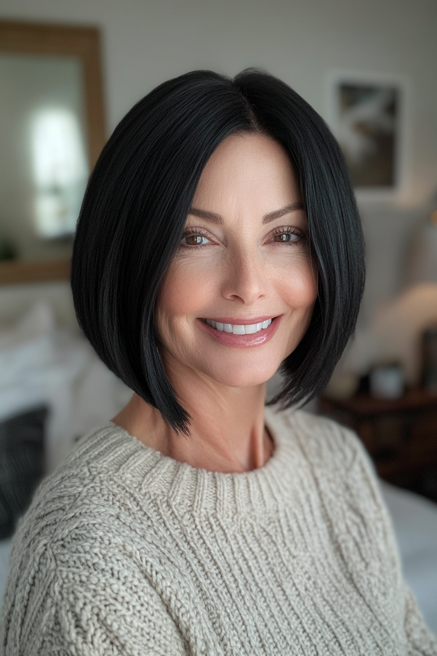 15. Klassischer Stumpf Bob in Jet Black (coole Haarschnitte für Frauen über 50) - Coole Haarschnitte für Frauen über 50