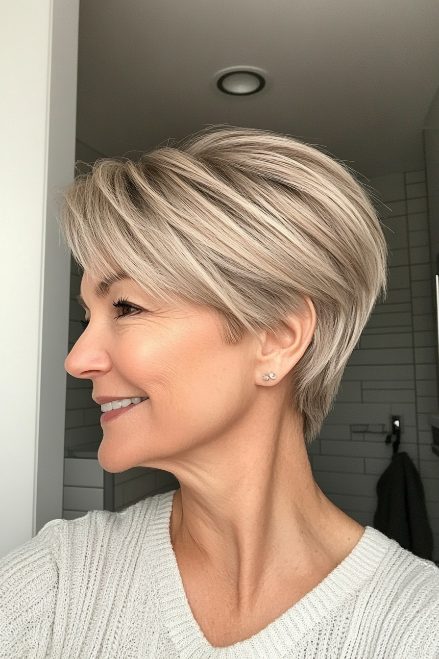 15. Klassischer Abkürzung in neutraler beige Blonde (kurze freche Haarschnitte für ältere Frauen) - kurze freche Haarschnitte für ältere Frauen