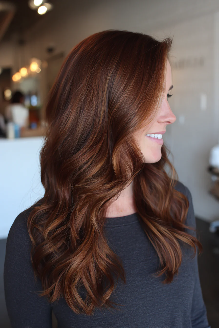 15. Copper Brunette Luxe Waves (lange gewellte Frisuren) – Lange gewellte Frisuren