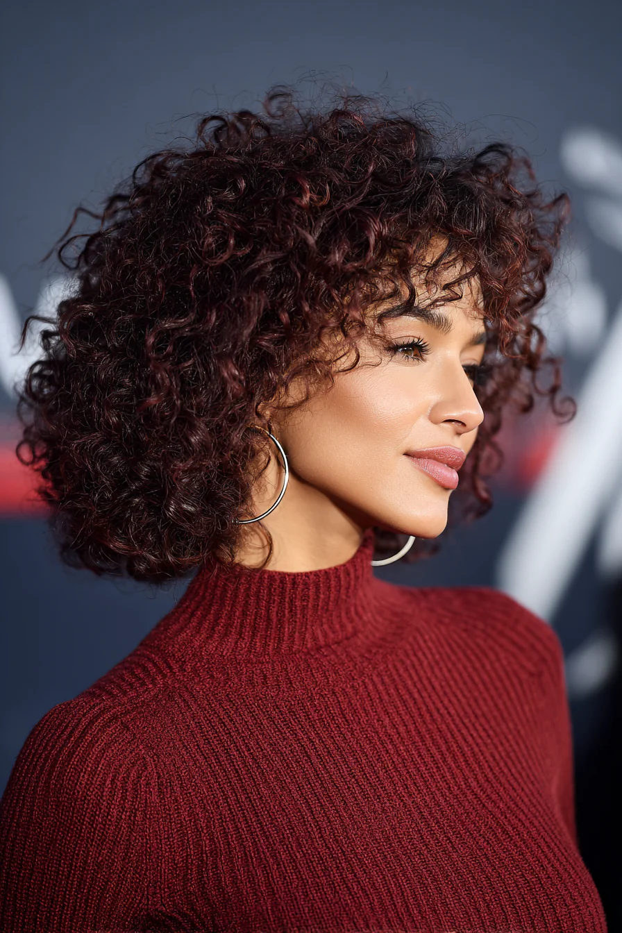 15. Lockiger länglicher Lob in Burgunderwein (Mittellange Haarschnitte für lockiges Haar) – Mittellange Haarschnitte für lockiges Haar