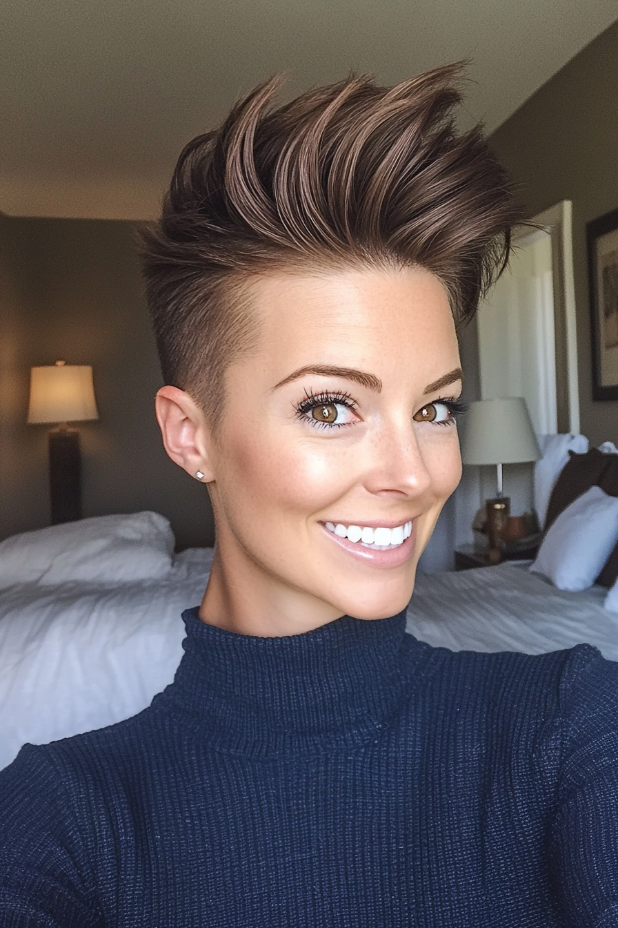 15. Espresso Brown Faux Hawk mit geformtem Top (Faux Hawk Haircuts for Women) - Faux Hawk Haircuts für Frauen