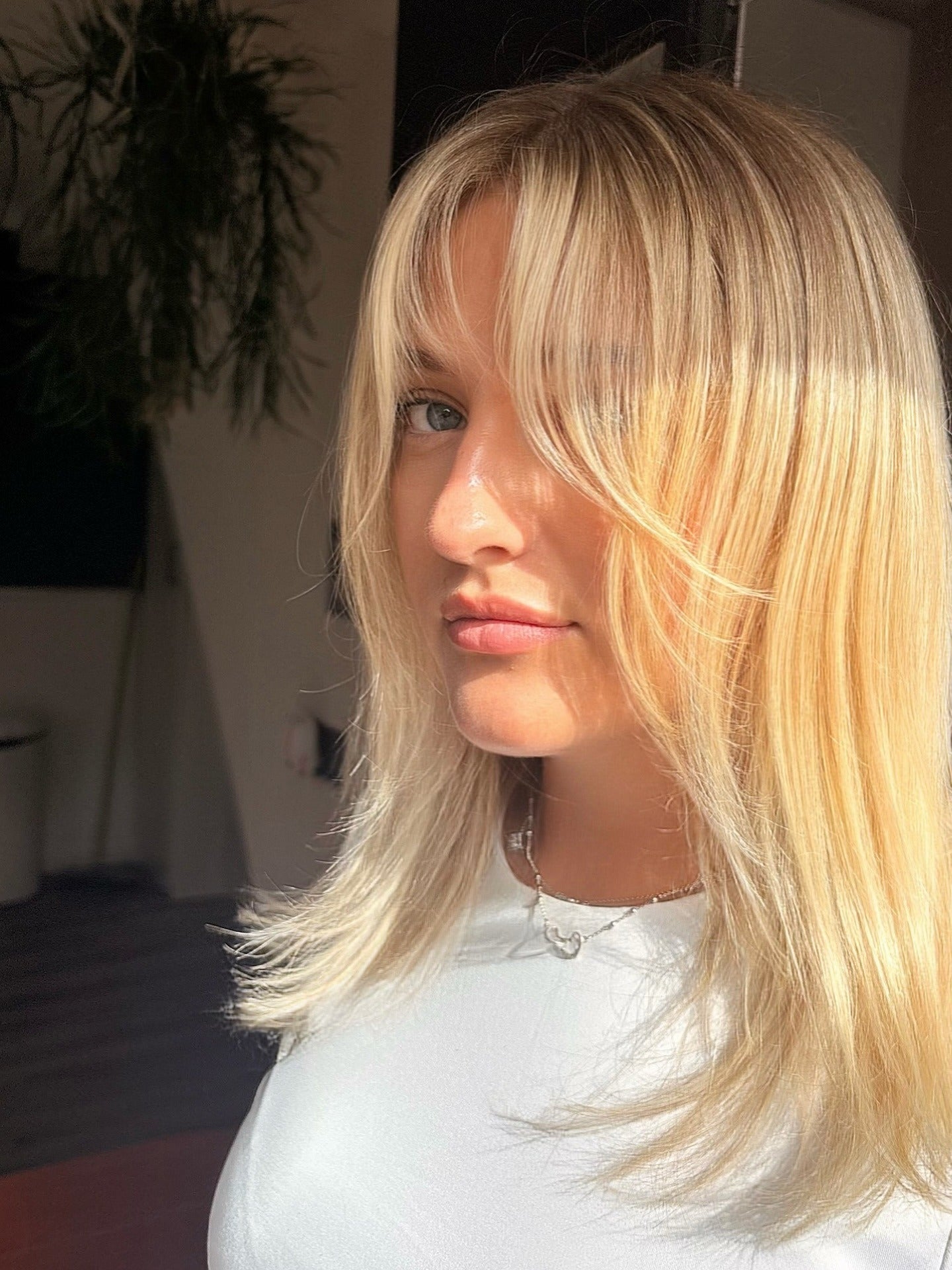 15. Goldbeige Schichten mit luftigen Gesichtsrahmen (Wispy Bangs-Frisuren)