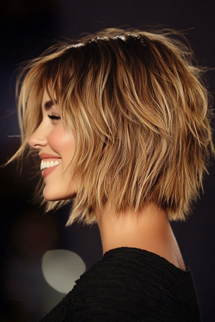 15. Golden Honey Shaggy Bob (zottelige Haarschnitte für dickes Haar) - zottelige Haarschnitte für dickes Haar
