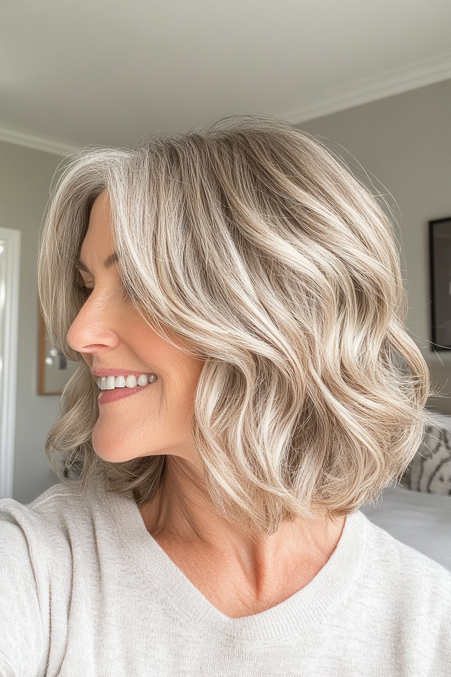 15. Honigblonde Wellenbob (Haarschnitte für Frauen über 50 mit grauem Haar) - Haarschnitte für Frauen über 50 mit grauen Haaren