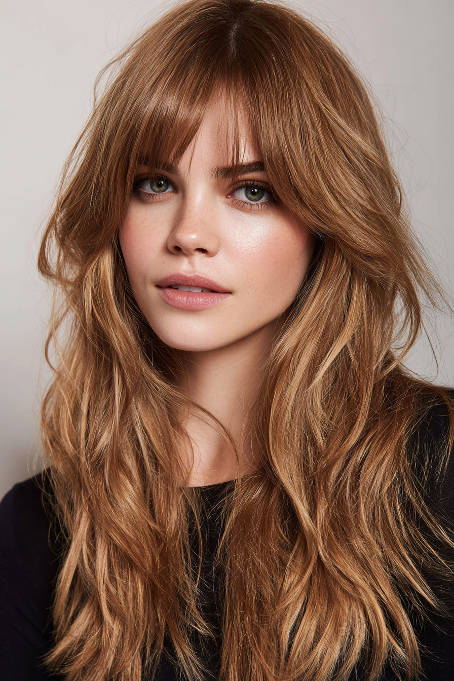 15. Honigbraune unordentliche Mittellänge (geschichtete unordentliche Haarschnitte) – geschichtete unordentliche Haarschnitte