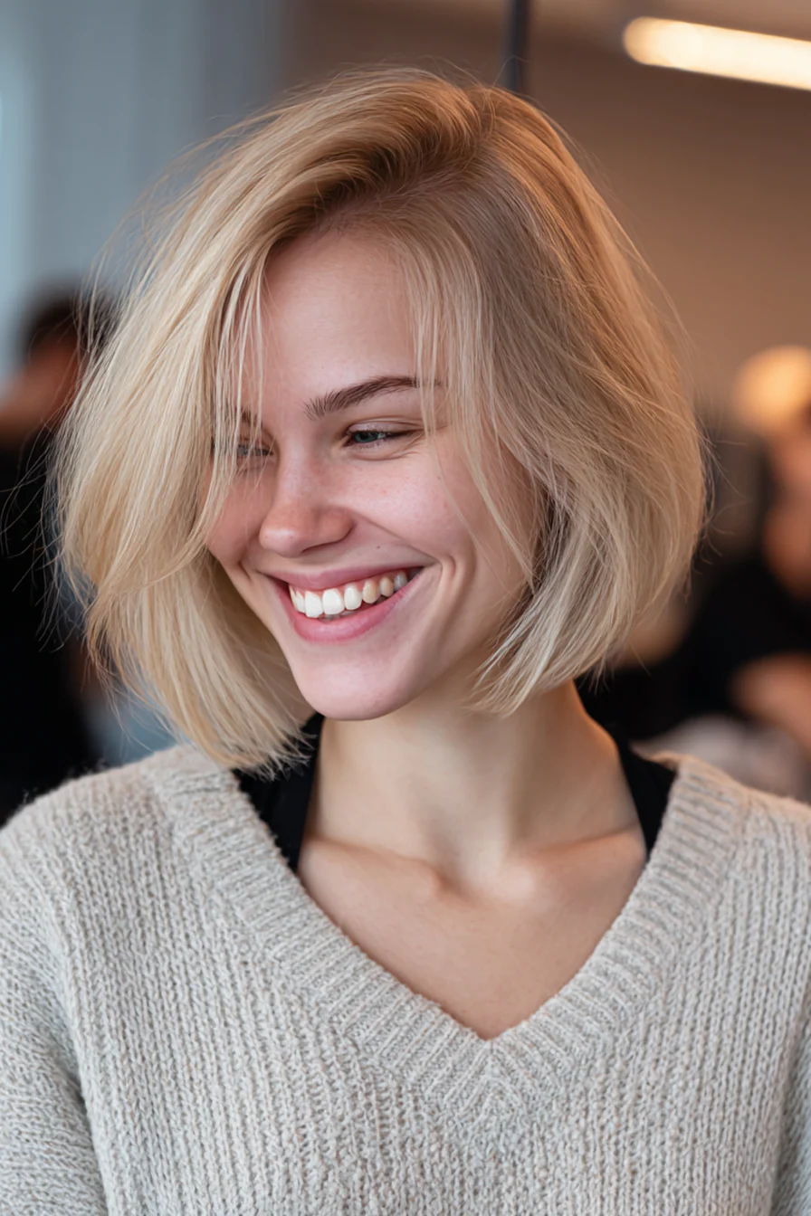 15. Kinnlanger blonder Bob mit Stufen (kurze blonde Frisuren) – Kurze blonde Frisuren