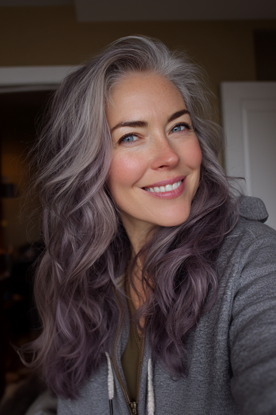 15. Lavendel -Aschenwellenschnitt (Frisuren für ältere Frauen mit welligem Haar) - Frisuren für ältere Frauen mit welligem Haar