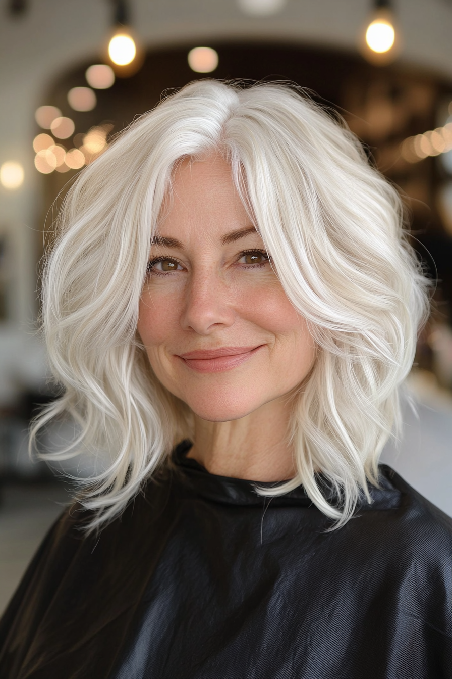 15. Schicht schultergeschnitten in natürlicher Weiß (Haarschnitte für Frauen über 60 mit welligen Haaren) - Haarschnitte für Frauen über 60 mit welligen Haaren