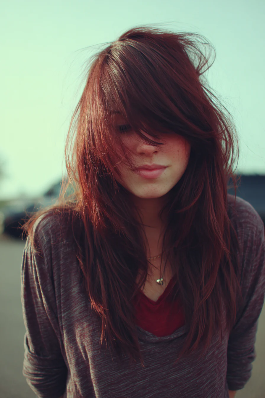 15. Mahagoni Shattered Mid Cut (Gerade Grunge-Frisuren) – Gerade Grunge-Frisuren