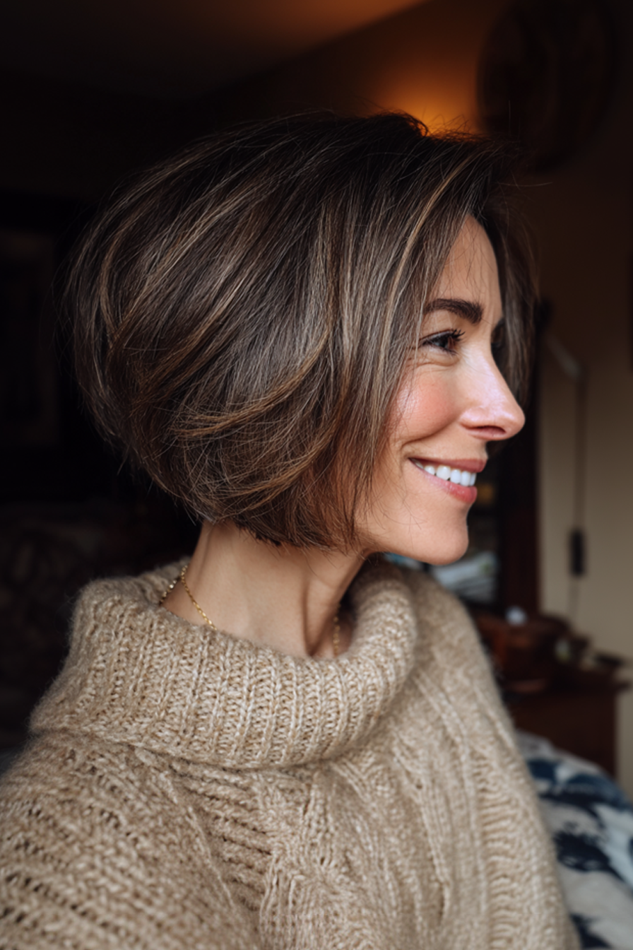 15. Ahornbraun gebogener Bob (Herbsthaarschnitte für Frauen über 50) - Herbsthaarschnitte für Frauen über 50