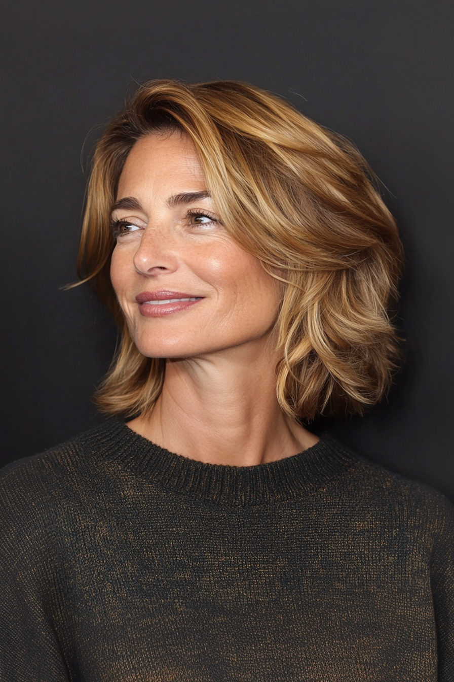 15. Mitte geschnitten mit Honigbabys (mittlere Länge Haarschnitte für Frauen über 60) - mittelgroße Haarschnitte für Frauen über 60