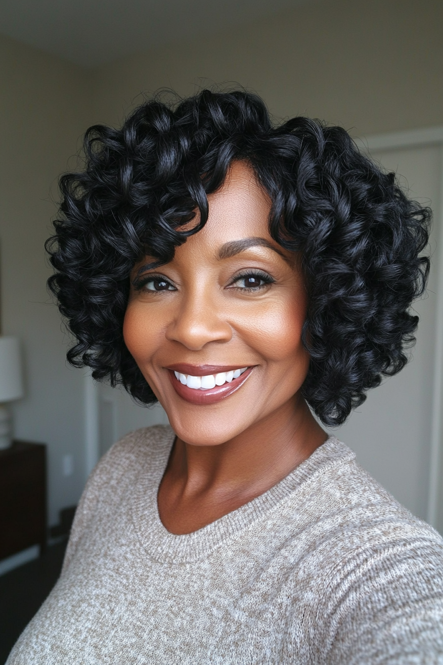 15. Natural Black Wasch- und Go-Locken (kurze Frisuren für schwarze Frauen über 60)-kurze Frisuren für schwarze Frauen über 60