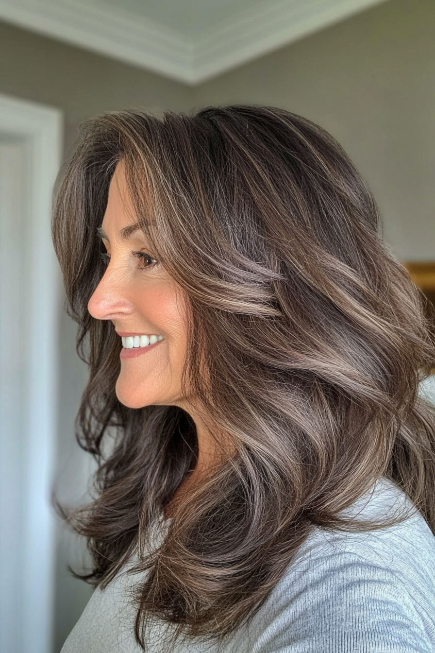 15. Natürliche brünette Wellen (längere Frisuren für ältere Frauen) - längere Frisuren für ältere Frauen