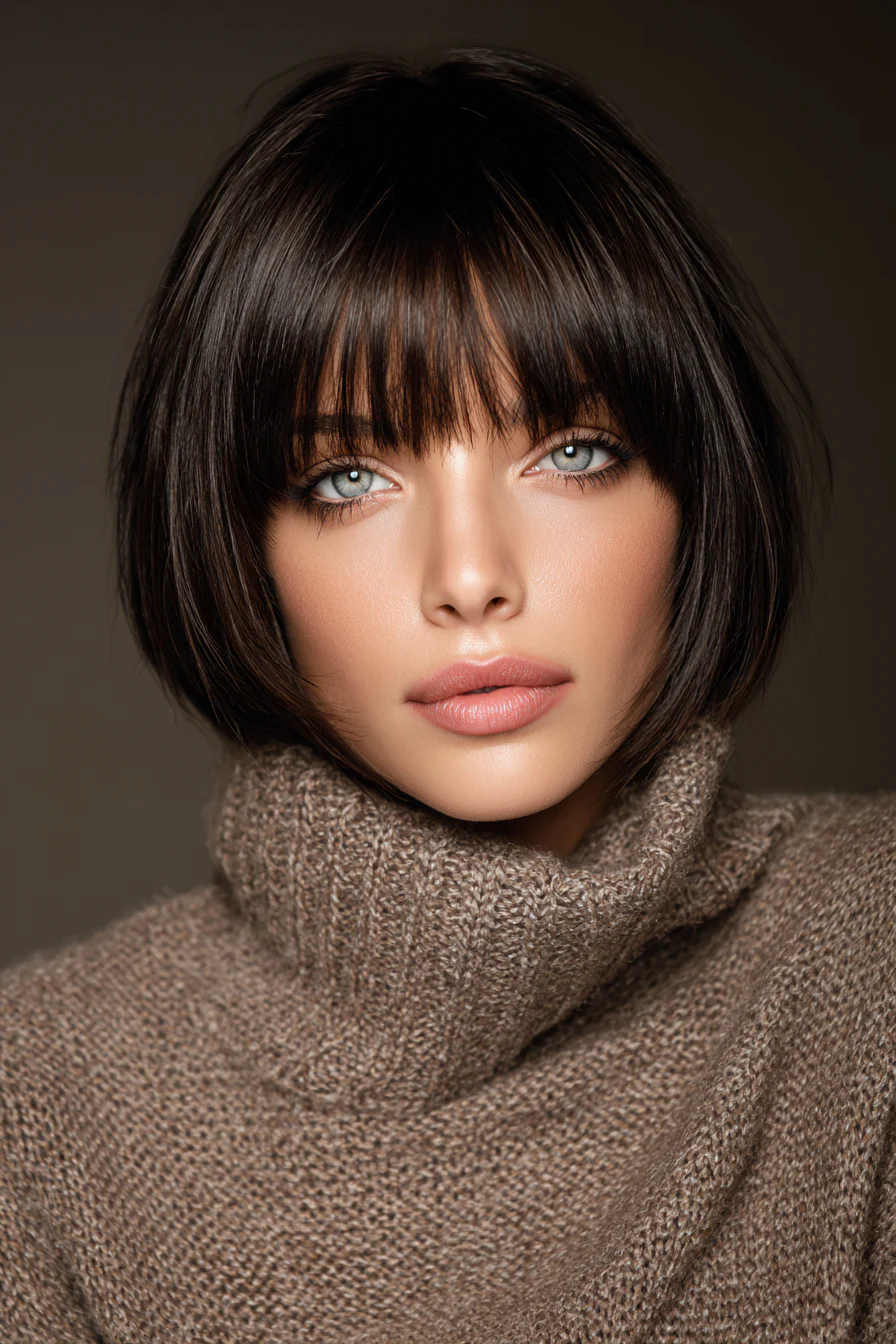 15. Präzisions-Bob mit geradem Pony in Espresso (Bob-Frisuren mit Pony) – Bob-Frisuren mit Pony