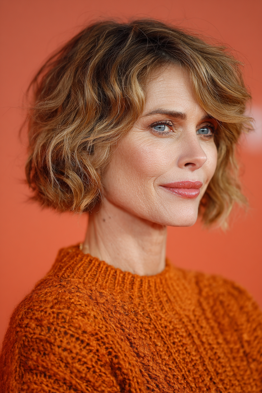 15. Abgerundeter welliger Bob in Honigbraun (kurze Haarschnitte für Frauen über 50 mit welligen Haaren) - kurze Haarschnitte für Frauen über 50 mit welligen Haaren