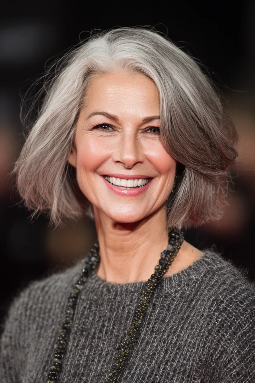 15. Salt-and-Pepper Shoulder Bob (Edle Frisuren für Frauen über 50) – Edle Frisuren für Frauen über 50