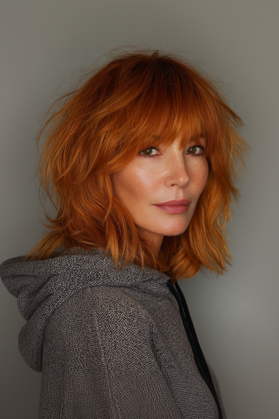 15. Shag -inspiriertes Kupfer -Lob (lange Bob -Haarschnitte für Frauen über 50) - Lange Bob -Haarschnitte für Frauen über 50