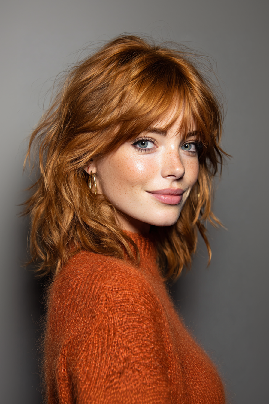 15. zottelige Schulterwellen in goldenem Kupfer (wellige schulterlange Frisuren) - wellige schulterlange Frisuren